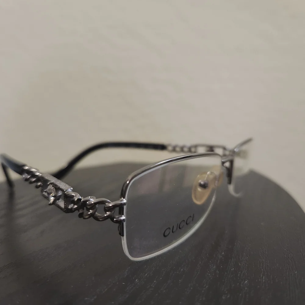 NEW Gucci Horsebit Eyeglass Crystal frame Silver Rimless Eyewear